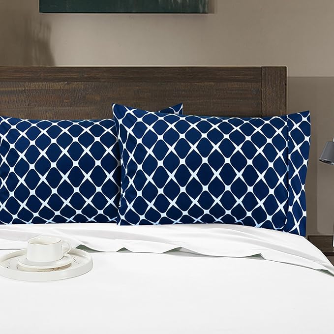 Elegant Comfort Luxury Ultra-Soft 2-Piece Pillowcase Set - 1500 Premium Hotel Quality Microfiber Double Brushed - Wrinkle Resistant, Standard/Queen, Bloomingdale Navy Blue