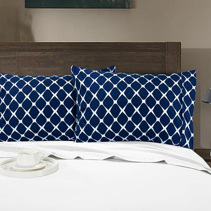 Elegant Comfort Luxury Ultra-Soft 2-Piece Pillowcase Set - 1500 Premium Hotel Quality Microfiber Double Brushed - Wrinkle Resistant, Standard/Queen, Bloomingdale Navy Blue