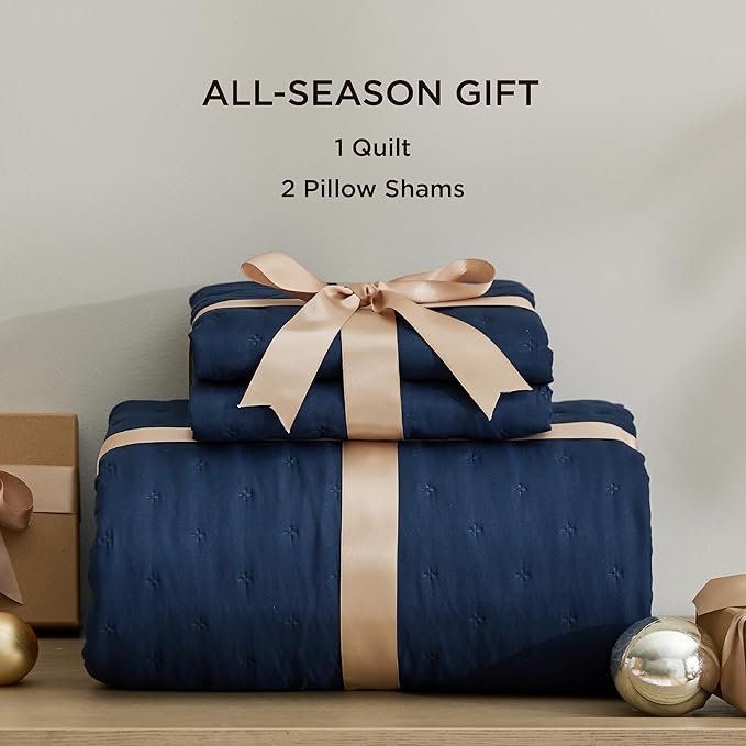 Bedsure King Quilt - Navy Blue Bedspread King Size & Lightweight Comforter, Modern Coverlet with Clover Pattern, Ultra Soft All-Season Bedding, 106 x 96 Inches | Stitch-Free Quilting, Ultra Soft, Lightweight, Machine Washable, Pet-Friendly