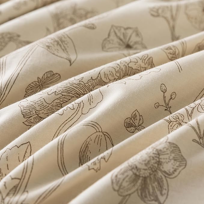 Zusbest 100% Cotton Khaki Floral Pillowcases Standard Size Set of 2, 19''×29'', Queen Size Beige Vintage Toile Floral Printed Reversible Pillow Covers Soft Envelope Queen Pillowcase Protectors