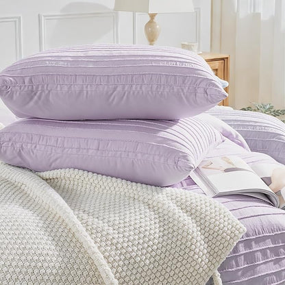 NEXHOME PRO Duvet Cover Queen,3 Pieces Boho Tufted Duvet Cover Set, Soft and Lightweight 100% Washed Microfiber Comforter Cover Set for All Season(Lavender,90 x 90)-No Comforter