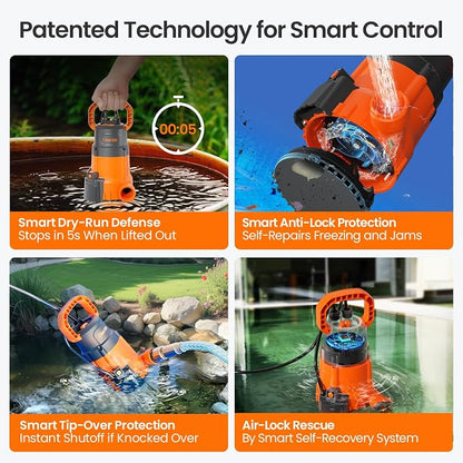1/3 HP Submersible Utility Pump, 2790 GPH High Flow, Portable Sump Pump with Auto Water Sensor, Ideal for Pool, Flooded Basement, Hot Tub, Pond and Garden Draining