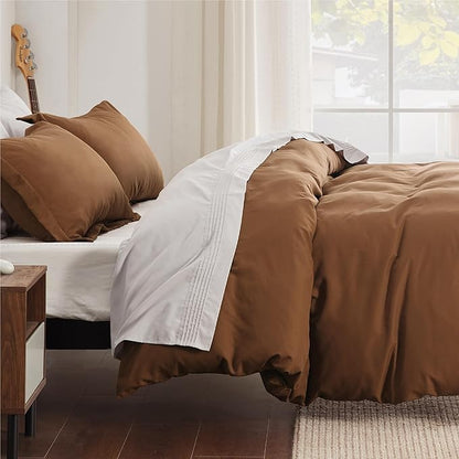 Bedsure Duvet Cover King Size - Soft Double Brushed Bedding Set for Kids & Adults, Zipper Closure, 3 Pieces, Includes 1 Duvet Cover (104"x90") & 2 Pillow Shams, NO Comforter, Brown