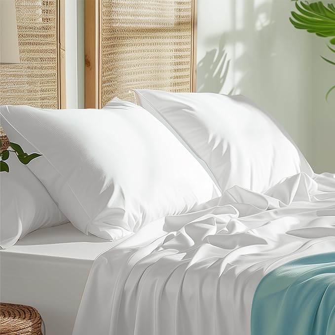 Bedsure King Size Pillow Cases Set of 2, Cooling Pillow Cases King, Rayon Derived from Bamboo White Pillowcases, PureWoven Silky Soft Cool Bedding Pillow Covers with Envelope Closure, 20x36 Inches