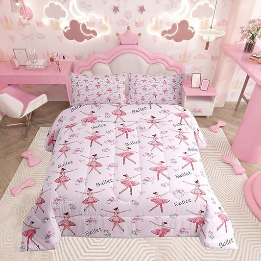 Feelyou Ballet Comforter Set King Size Kids Cute Little Dancers Comforter for Boys Girls Teens Sport Bedding Set Breathable Pink Duvet Set Room Decor Quilt Set Fashion