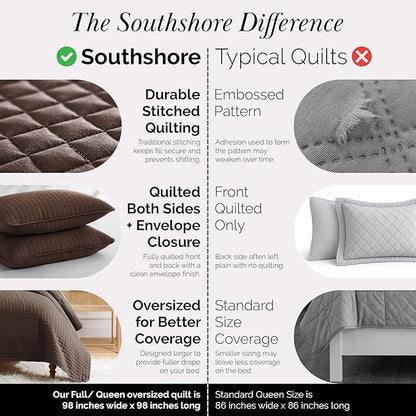 Southshore Fine Living, Inc. Full/Queen Quilt Bedding Set, Comfy Microfiber Coverlet, Queen Size Bedspread, Stain and Pet Hair Resistant Bedding, Full Size Quilt Set w/2 Shams, Chocolate Brown