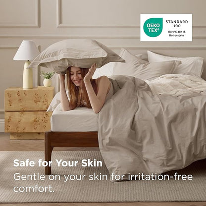 Bedsure 100% Washed Cotton Duvet Cover Oversized King - Frosted Almond Minimalist Bedding Set Linen Like - PureWoven Plain Simple & Soft Duvet Cover 3-Piece (Frosted Almond, Oversized King, 120"x98")