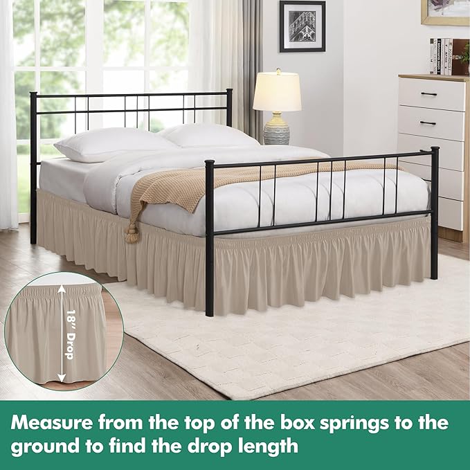 Biscaynebay Wrap Around Bed Skirts with Split Corners for King Beds 18" Drop, Light Camel Adjustable Elastic Dust Ruffles Easy Fit Wrinkle Resistant Silky Luxurious Fabric Machine Washable