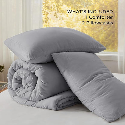 Bedsure King Comforter Set, Grey Soft Prewashed Bedding for All Seasons, 3 Pieces GentleSoft™ Bed Set, 1 Lightweight Comforter (104"x90") and 2 Pillowcases (20"x36")