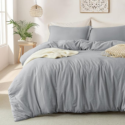 MILDLY Super Soft Duvet Cover - 100% Washed Microfiber Grey Comforter Cover Set 3 Pieces with Zipper Closure & Corner Ties (No Comforter)