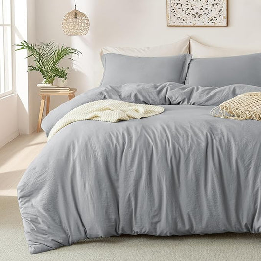 MILDLY Super Soft Duvet Cover 2pcs - 100% Washed Microfiber Light Grey Comforter Cover Set with Zipper Closure & Corner Ties (No Comforter)