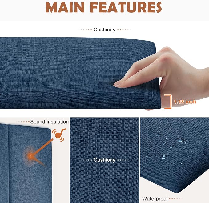 IFNOW Wall Mounted Headboard, Peel and Stick Panels, Navy Blue, Queen | 3D Soundproof Acoustic Padding, Reusable and Removable Tufted fabric Bed Headboard for bedroom (9 Panels, 10" x 24")