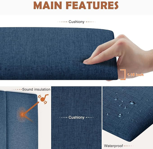 IFNOW Wall Mounted Headboard, Peel and Stick Panels, Navy Blue, Queen | 3D Soundproof Acoustic Padding, Reusable and Removable Tufted fabric Bed Headboard for bedroom (9 Panels, 10" x 24")