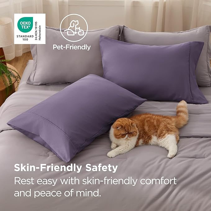 Bedsure King Size Pillow Cases Set of 2 - Grayish Purple Brushed Microfiber Pillowcases 2 Pack, Super Soft Pillow Case Cover with Envelope Closure for Kids, Wrinkle, Fade Resistant, 20x36 Inches