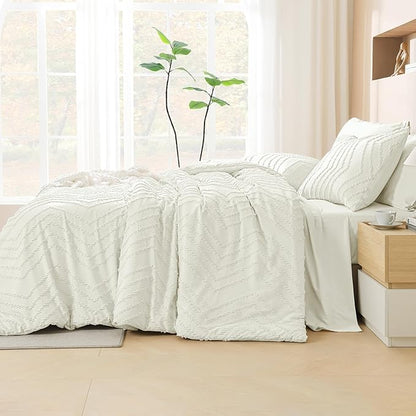 Litanika Ivory King Size Comforter Set with Sheets - 7 Pieces Bed in a Bag King Boho Tufted Complete Bedding Sets with Comforter, Sheets, Pillowcases & Shams