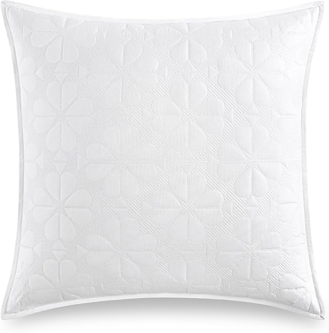 kate spade new york Spade Floral Euro Sham, 26" x 26" Spring Pillow Cover, Single 100% Cotton Sateen Cover, Machine Washable, Bright White