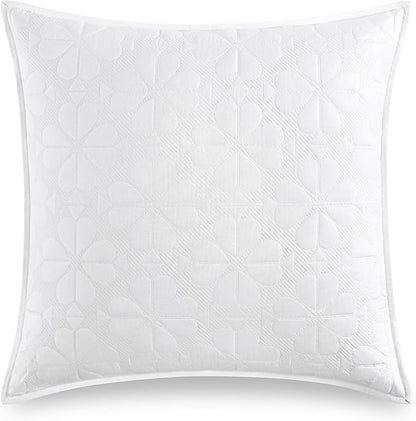 kate spade new york Spade Floral Euro Sham, 26" x 26" Spring Pillow Cover, Single 100% Cotton Sateen Cover, Machine Washable, Bright White