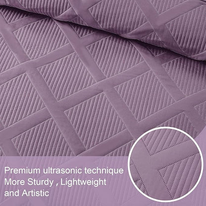 Exclusivo Mezcla Quilt Set Oversized King Size, 3 Pieces Dusty Lavender Cal King Quilt Bedding Set, Lightweight Quilts Soft Bedspreads Modern Striped Coverlets for All Seasons