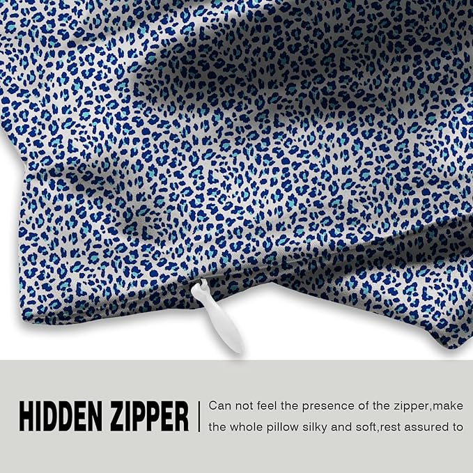 Mulberry Silk Pillowcase for Hair and Skin Standard Size Leopard Print Pillow Cases with Zipper Soft Breathable Smooth Cooling Covers for Sleeping (Blue Leopard, 20"X 26",1Pcs)
