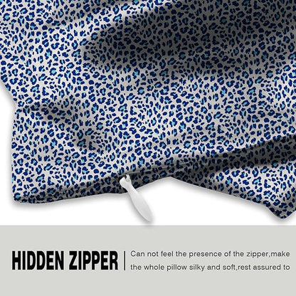 Mulberry Silk Pillowcase for Hair and Skin Standard Size Leopard Print Pillow Cases with Zipper Soft Breathable Smooth Cooling Covers for Sleeping (Blue Leopard, 20"X 26",1Pcs)