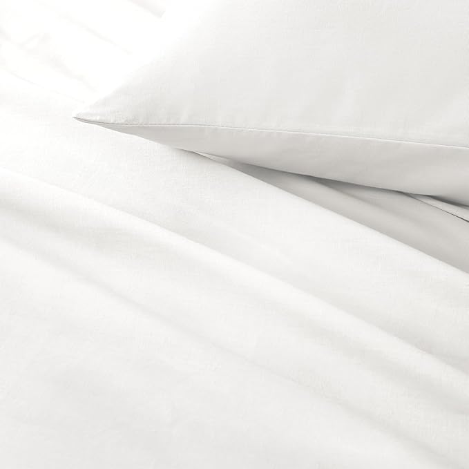 Comfort Spaces 100% Cotton Sheet Set Breathable, Lightweight, Soft with 14" Elastic Pocket Fits up to 16" Mattress, All Season Cozy Bedding, Matching Pillow Case, Queen White 4 Piece