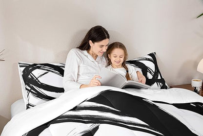 Black and White Abstarct Comforter Set Twin Size for Kids Boys Girs,Graffiti Stripes Lines Bedding Set,Aesthetic Geometric Duvet Insert for Minimalists,Contemporary Boho Modern Art Quilt