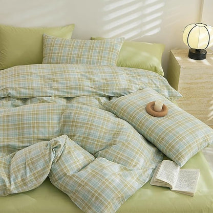 EAVD Gingham Duvet Cover Full Multicolor Soft Washed Cotton Reversible Grid Plaid Duvet Cover Set with 2 Pillowcases Modern Farmhouse Gingham Bedding Set with Zipper Closure