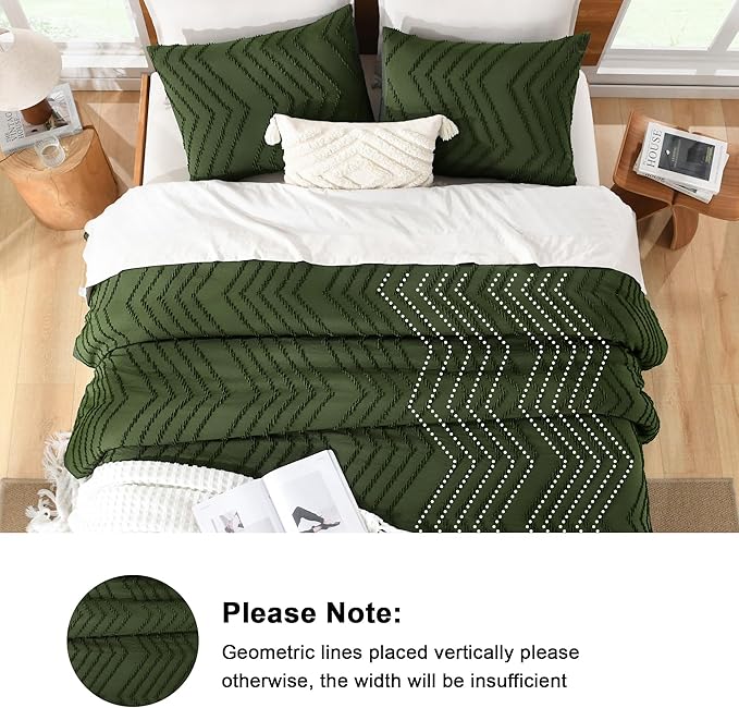 Litanika Dark Olive Green Queen Size Comforter Sets, 3 Pieces Lightweight Chevron Tufted Bedding Comforter Set, Fluffy Down Alternative Comforter Bed Set Gift Choice