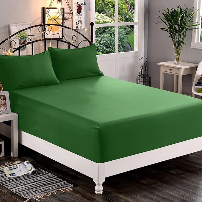 Elegant Comfort 1500 Premium Quality Fitted Sheet Ultra Soft 18-24 Inch Extra Deep Pocket - Single Fitted Sheet for High Mattress - Wrinkle Free with Smart Storage Pockets, Queen, Hunter Green