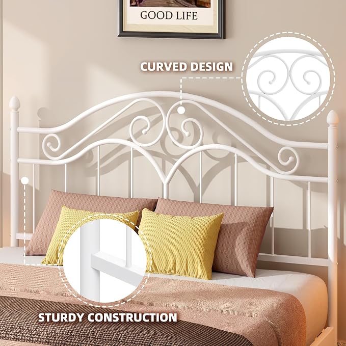 Headboard for Queen Size Bed Frame Vintage Bed Metal Headboard Only | Platform Bed Headboard,Height Adjustable,Sturdy and Stable,Easy Assembly,White