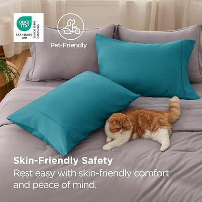 Bedsure King Size Pillow Cases Set of 2 - Teal Brushed Microfiber Pillowcases 2 Pack, Super Soft Pillow Case Cover with Envelope Closure for Kids, Wrinkle, Fade Resistant, 20x36 Inches
