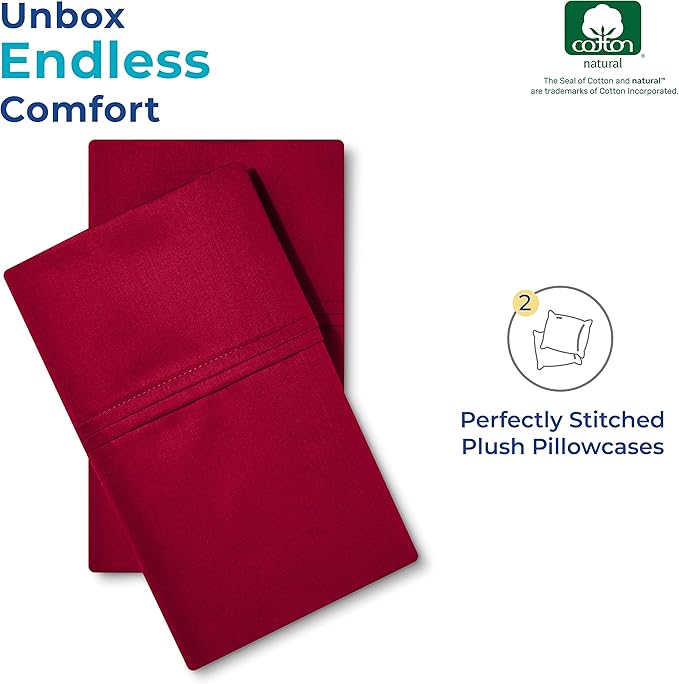 Thread Spread 100% Egyptian Cotton Pillow Cases Queen Size Set of 2 - Luxury 1000 Series Paradise Collection Queen Pillow Cases (Red), Soft Cooling Sateen Hotel Egyptian Cotton Pillowcases