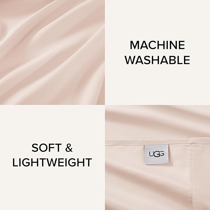 UGG Hedi Twin Sheet Set 3-Piece Luxury Cooling Sheets Deep Pockets Premium Bedding with 1 Pillow Sham Hypoallergenic Machine Washable Soft Lightweight Bed Set for Dorm or Kid Bunk, Twin, Shell Pink