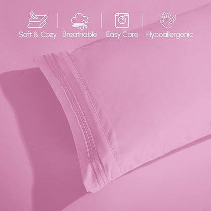 Elegant Comfort Luxurious 1500 Premium Hotel Quality Microfiber Three Line Embroidered Softest 4-Piece Bed Sheet Set, Wrinkle and Fade Resistant, Twin/Twin XL, Light Pink