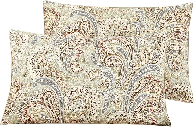 WINLIFE 100% Cotton Pillow Cases 2 Pack King Size Pillowcases Set of 2, Soft and Breathable Pillow Cover, 20'' x 36'', Camel Paisley