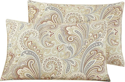 WINLIFE 100% Cotton Pillow Cases 2 Pack King Size Pillowcases Set of 2, Soft and Breathable Pillow Cover, 20'' x 36'', Camel Paisley