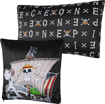 One Piece 2-Pc Cushion Cover Set, Pillow Covers for Bed, Couch, Rectangular 20x12 in, Square 14 x14 in, Luffy Straw Hat Anime Gifts for Boys
