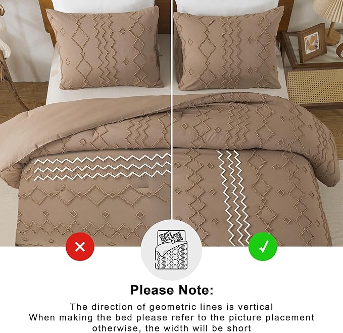 Andency Taupe Tufted Comforter Set King(104x90Inch), 3 Pieces(1 Boho Comforter, 2 Pillowcases) Textured Farmhouse Bed, Soft Microfiber Down Alternative Geometric Bedding Set