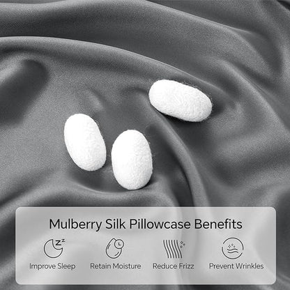 INFIIXSO Silk Pillow Cases Queen Size Set of 2-20x30Inches Silk Pillowcases with Hidden Zipper, Ultra Smooth and Soft Cooling Pillow Cases for Hot Sleepers (Dark Grey 20x30 Inches, 2 Pack)