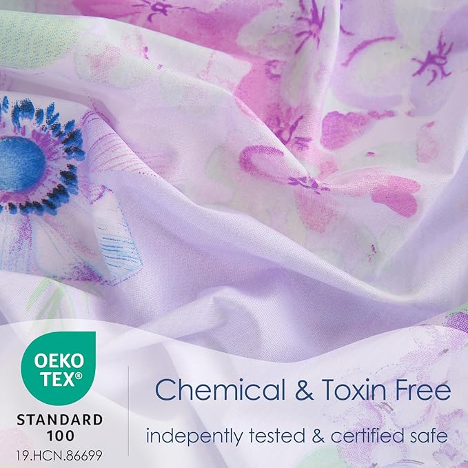 JSD Purple Hydrangea Floral Sheet Set Cal King, 4 Piece Printed Microfiber Bed Sheets Deep Pocket