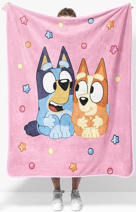 Jay Franco Kids Plush Throw Blanket – Soft & Comfy Throw for Couch or Bed – Cozy Home Décor for Living Room & Bedroom, Pink - Bluey, 40x50 - Travel Blanket