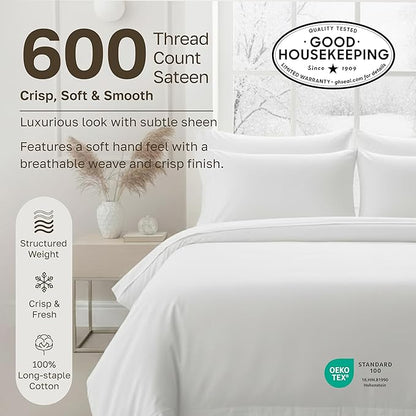 California Design Den Twin XL Sheet Set - 100% Cotton, Luxuriously Soft 600 Thread Count Sateen Bedding, Deep Pocket XL Twin Sheets - True Ivory