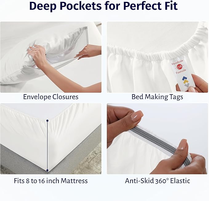 California Design Den Certified 100% Egyptian Cotton Queen Sheets Set - Lightweight & Crisp Percale Sheets Queen Deep Pocket Set, Durable Luxury Bedding - Ivory