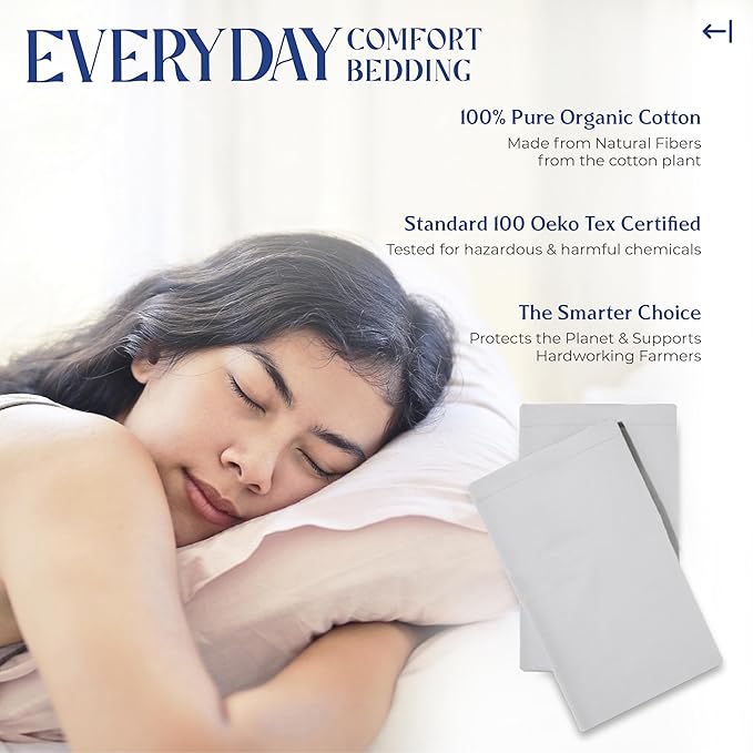 Mayfair Linen 100% Organic Cotton King Size Pillow Cases Set of 2 - Soft Hotel Quality Covers for King Size Pillows (Light Grey), Authentic GOTS Certified, Crisp, Cooling Percale Cotton Pillowcases