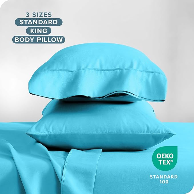Bare Home Microfiber Pillow Cases - King Size Set of 2 - Cooling Pillowcases - Double Brushed - Aqua Pillowcases 2 Pack - Easy Care (King Pillowcase Set of 2, Aqua)