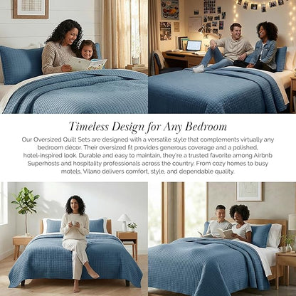 Southshore Fine Living, Inc. Queen Quilt Bedding Set, Summer Comforter Quilts Queen Size, Pet Hair Resistant Bedding, Lightweight Bedspread, Full Size Coverlet with 2 Pillow Shams, Coronet Blue Quilt