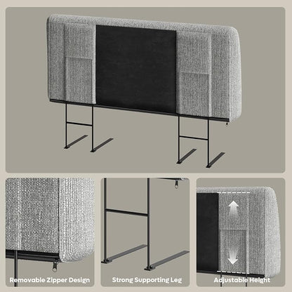 4.7” Upholstered Headboard for Full Size Bed, No Drill Needed, 5 Min Assembly, Headboard for 8–14 Inch Mattress, Perfect for Renters Dorm Kids Pet, Linen Gray