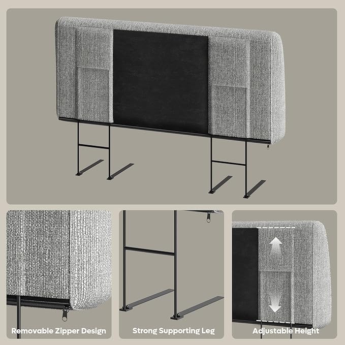 4.7” Headboard for Full Size Bed, No Drill Needed, Gray | 5-Min Assembly, Upholstered Headboard for 8–14 Inch Mattress, Washable Cover, Perfect for Renters Dorm Kids Pet