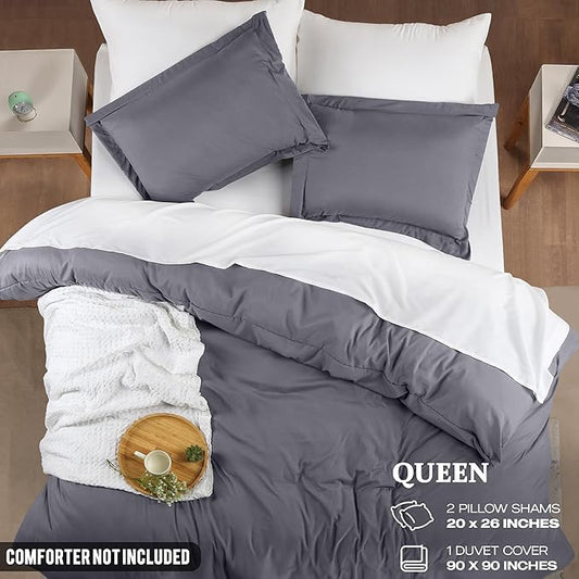Utopia Bedding Duvet Cover Queen Size - 3 Piece with Zipper Closure - 1 Comforter Cover 90X90 Inches & 2 Pillow Shams 20X26 Inches (White) Comforter Not Included