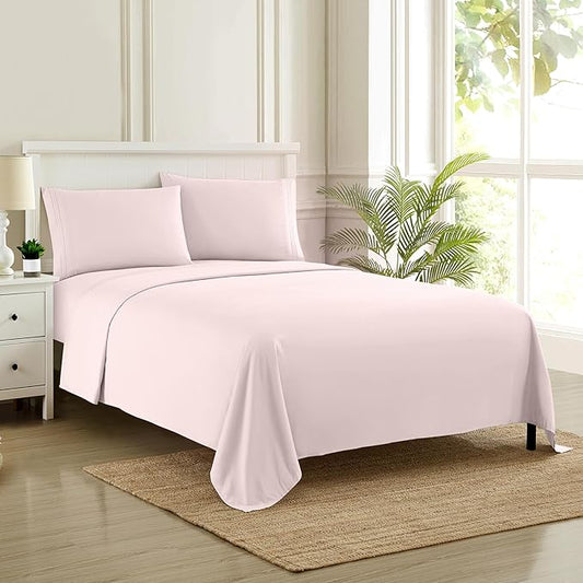 King Size Sheets - Breathable Luxury Bed Sheets with Full Elastic & Secure Corner Straps Built In - 1800 Supreme Collection Soft Deep Pocket Bedding, Sheet Set, EXTRA DEEP pocket - King, Pale Pink